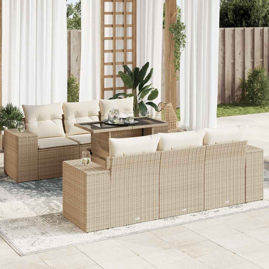 Sofasæt Til Haven 7 Dele Med Hynder Polyrattan Beige