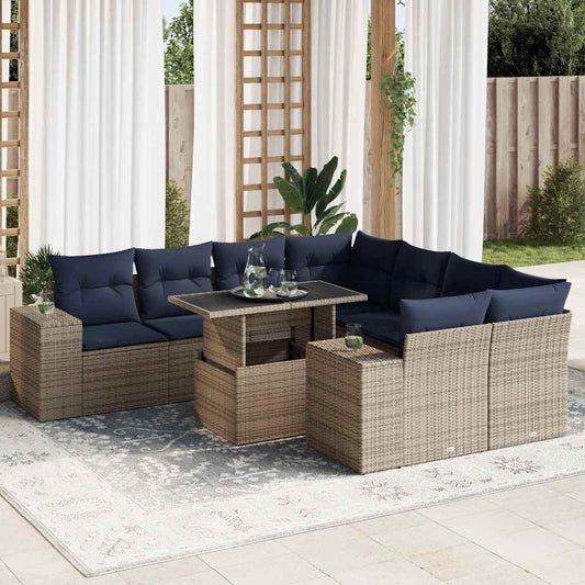 Sofasæt til Haven 9 Dele med Hynder Polyrattan Akacietræ - hovedbillede