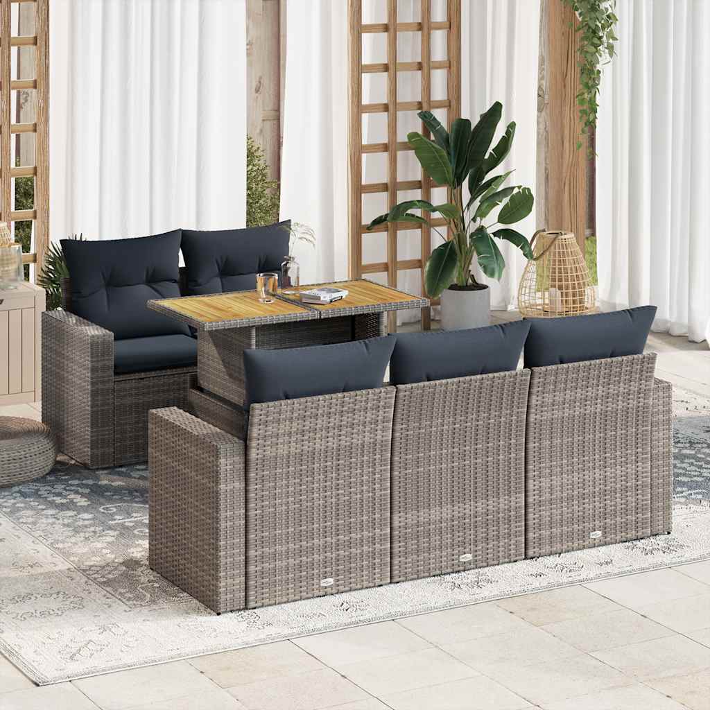 Sofasæt til Haven 6 Dele med Hynder Polyrattan Grå - hovedbillede