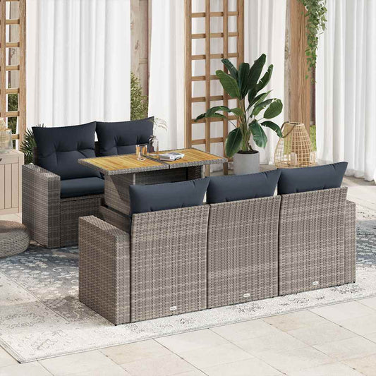 Sofasæt til Haven 6 Dele med Hynder Polyrattan Grå - hovedbillede