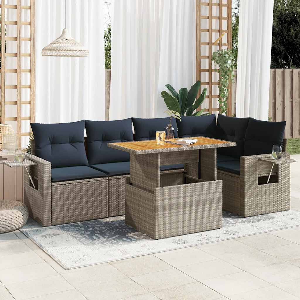 Sofasæt til Haven 6 Dele med Hynder Polyrattan Grå - hovedbillede