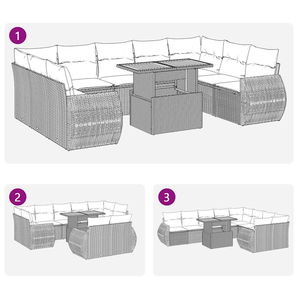 Sofasæt til Haven 10 Dele med Hynder Polyrattan Grå - billede 11