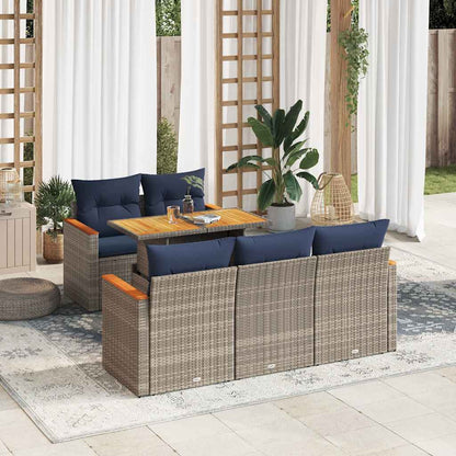 Sofasæt til Haven 6 Dele med Hynder Polyrattan Grå - hovedbillede