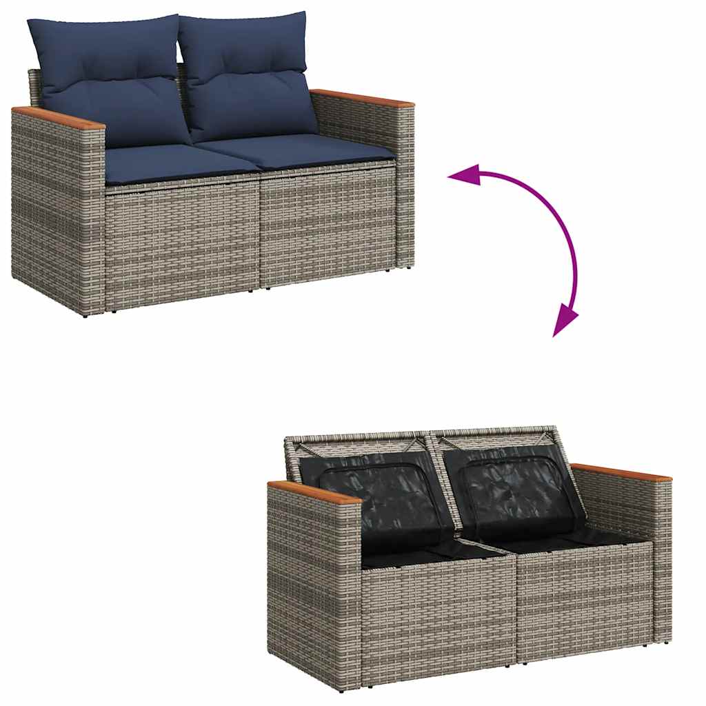 Loungesæt til Haven 11 Dele med Hynder Polyrattan Grå - billede 9