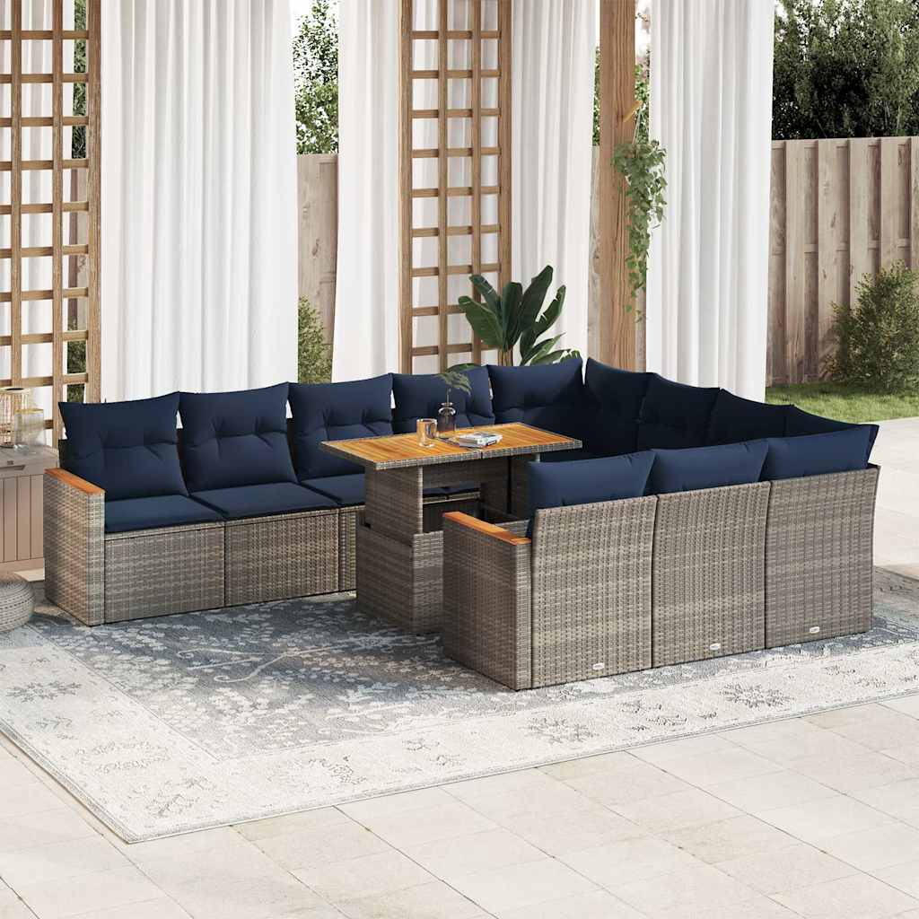 Loungesæt til Haven 11 Dele med Hynder Polyrattan Grå - hovedbillede