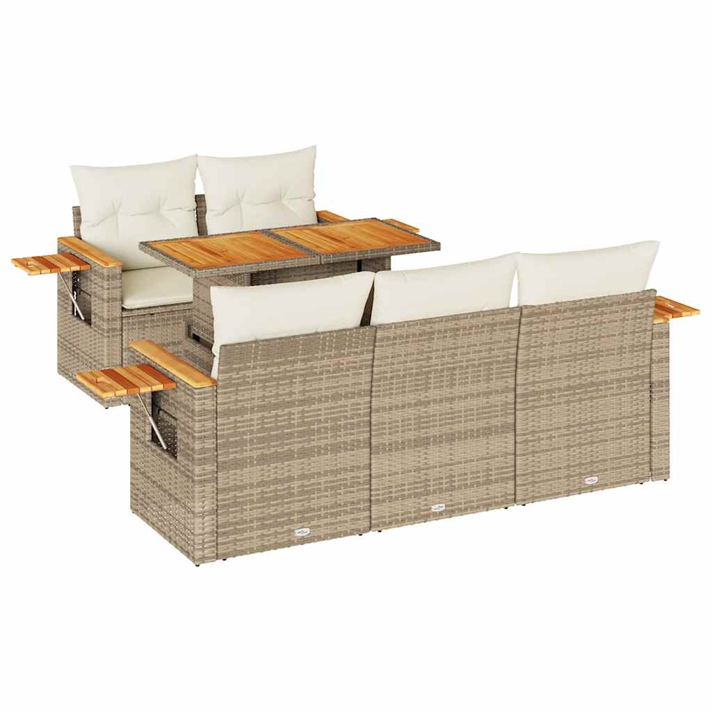 Sofasæt Til Haven 6 Dele Med Hynder Polyrattan Akacietræ - Billede 2