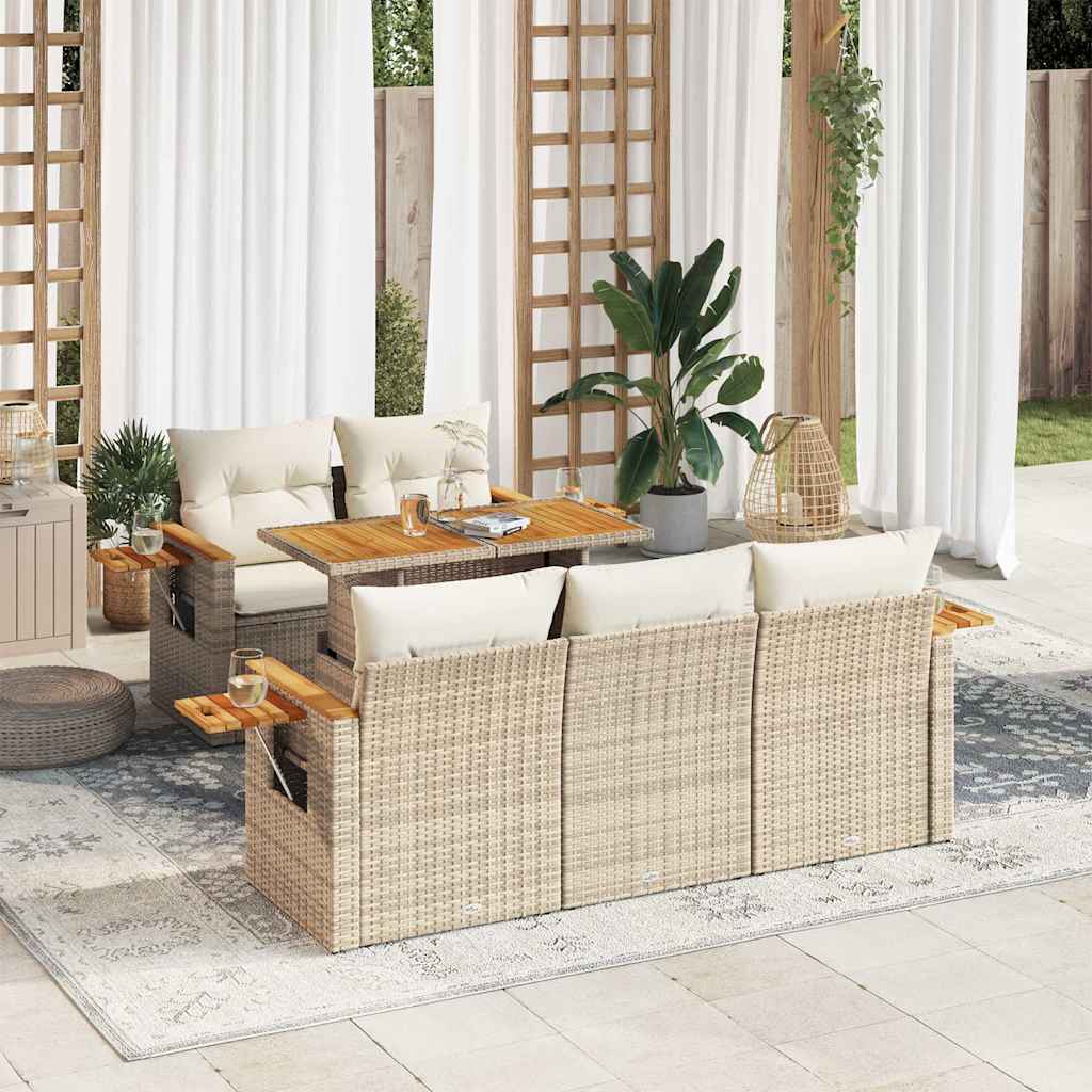 Sofasæt Til Haven 6 Dele Med Hynder Polyrattan Akacietræ - Hovedbillede