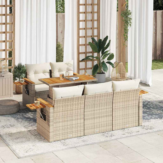 Sofasæt Til Haven 6 Dele Med Hynder Polyrattan Akacietræ - Hovedbillede