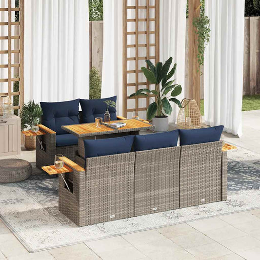 Sofasæt til Haven 6 Dele med Hynder Polyrattan Grå - hovedbillede