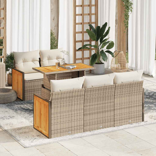 Sofasæt Til Haven 6 Dele Med Hynder Polyrattan Akacietræ - Hovedbillede