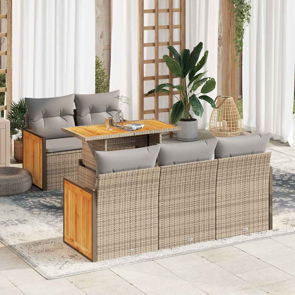 Sofasæt Til Haven 6 Dele Med Hynder Polyrattan Akacietræ - Variant 3327664