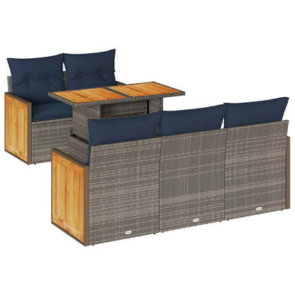 Sofasæt til Haven 6 Dele med Hynder Polyrattan Akacietræ Grå - billede 2