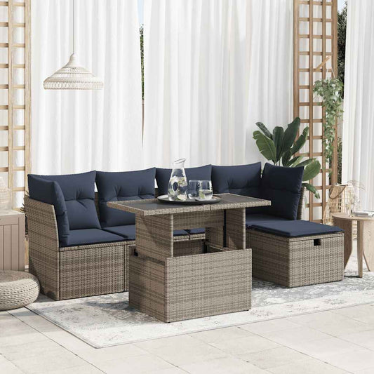 Sofasæt til Haven 6 Dele med Hynder Polyrattan Akacietræ - hovedbillede
