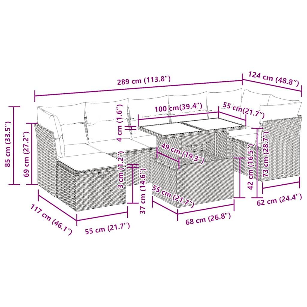 Sofasæt Til Haven 8 Dele Med Hynder Polyrattan - Billede 15