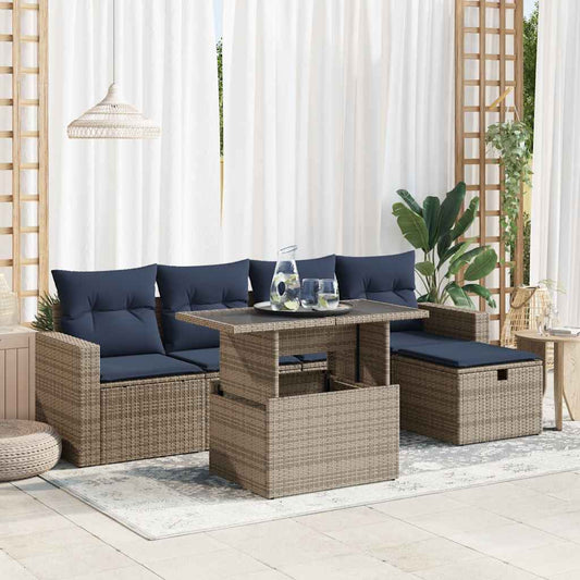 Sofasæt til Haven 6 Dele med Hynder Polyrattan Akacietræ - hovedbillede