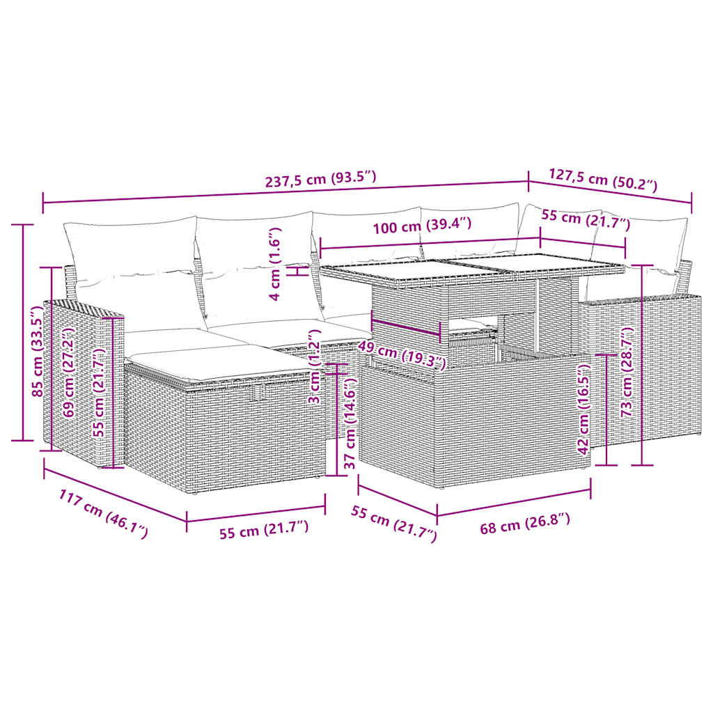 Sofasæt Til Haven 7 Dele Med Hynder Polyrattan - Billede 17