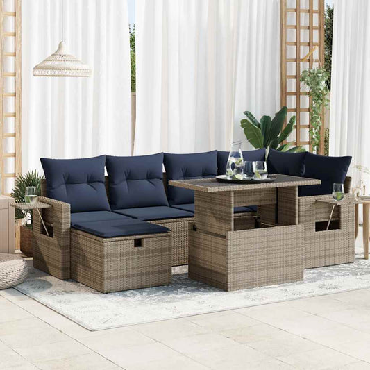 Sofasæt til Haven 7 Dele med Hynder Polyrattan Akacietræ - hovedbillede
