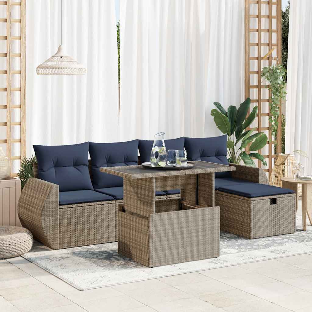 Sofasæt til Haven 6 Dele med Hynder Polyrattan Akacietræ - hovedbillede