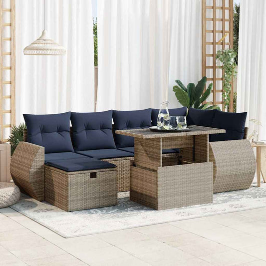 Sofasæt til Haven 7 Dele med Hynder Polyrattan Akacietræ - hovedbillede