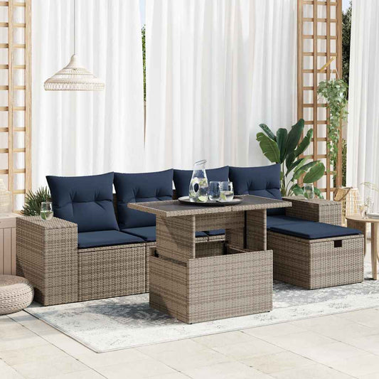Sofasæt til Haven 6 Dele med Hynder Polyrattan Akacietræ - hovedbillede