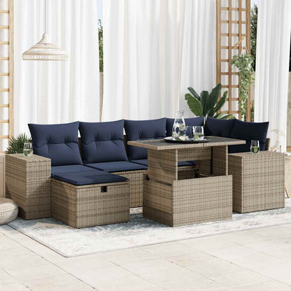 Sofasæt til Haven 7 Dele med Hynder Polyrattan Akacietræ - hovedbillede