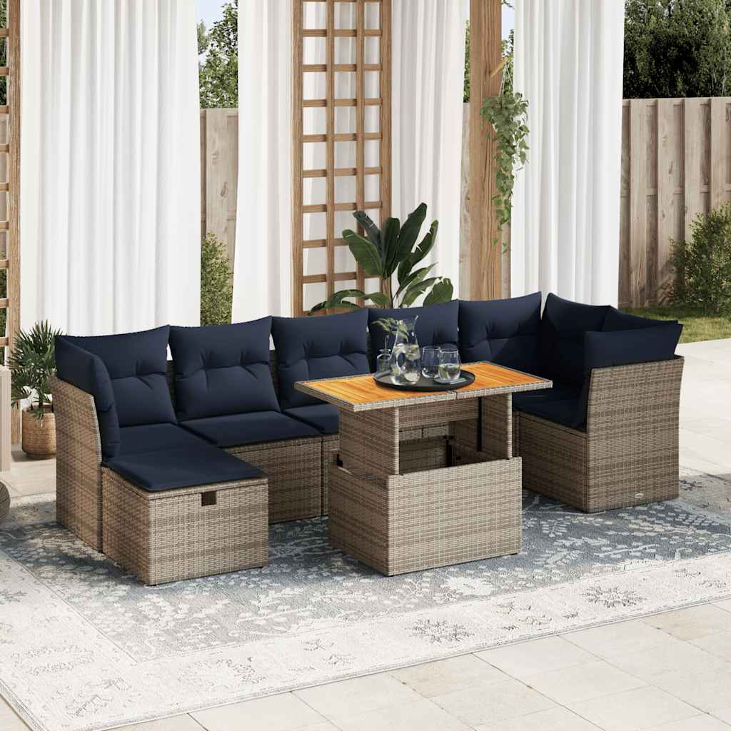 Sofasæt til Haven 8 Dele med Hynder Polyrattan Akacietræ Brun - hovedbillede