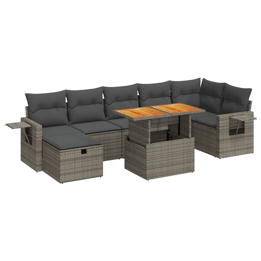 Sofasæt 5 Dele Med Hynder Polyrattan Akacietræ Grå - Billede 2