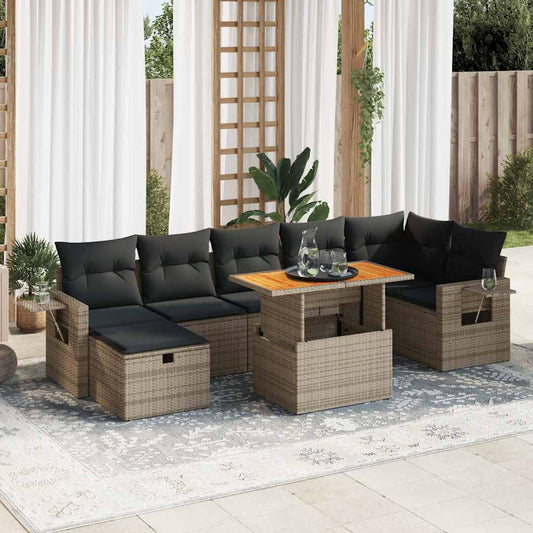 Sofasæt 5 Dele Med Hynder Polyrattan Akacietræ Grå - Hovedbillede