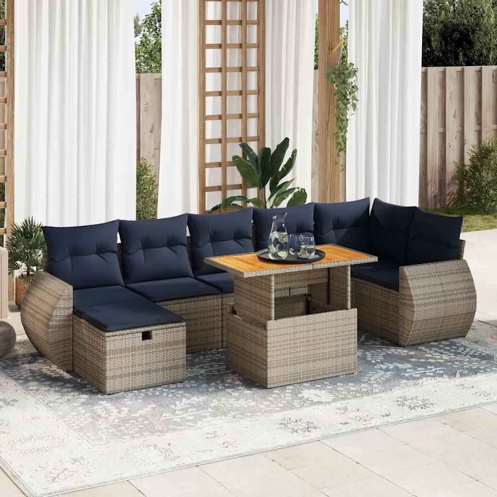 Sofasæt til Haven 8 Dele med Hynder Polyrattan Akacietræ Grå - hovedbillede