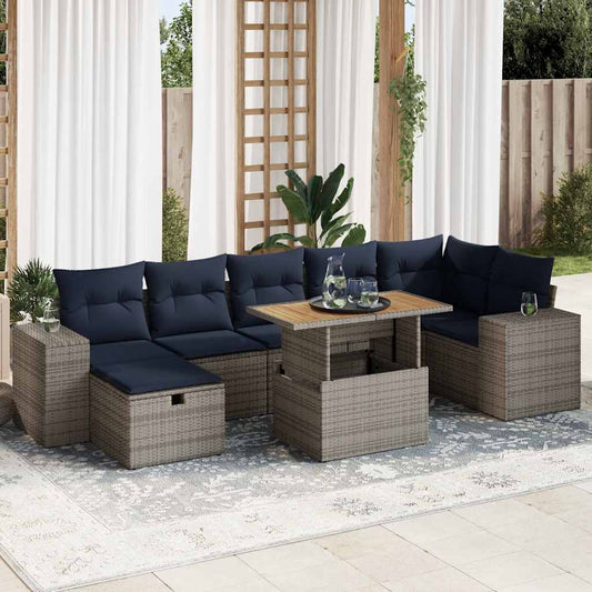 Sofasæt til Haven 8 Dele med Hynder Polyrattan Akacietræ Brun - hovedbillede
