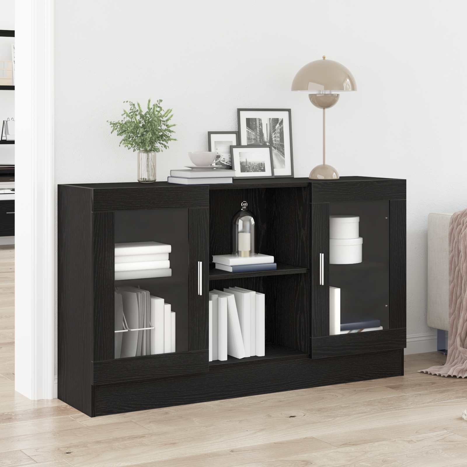 Sideboard Sort Eg 120 X 30,5 X 70 Cm Konstrueret Træ - Hovedbillede