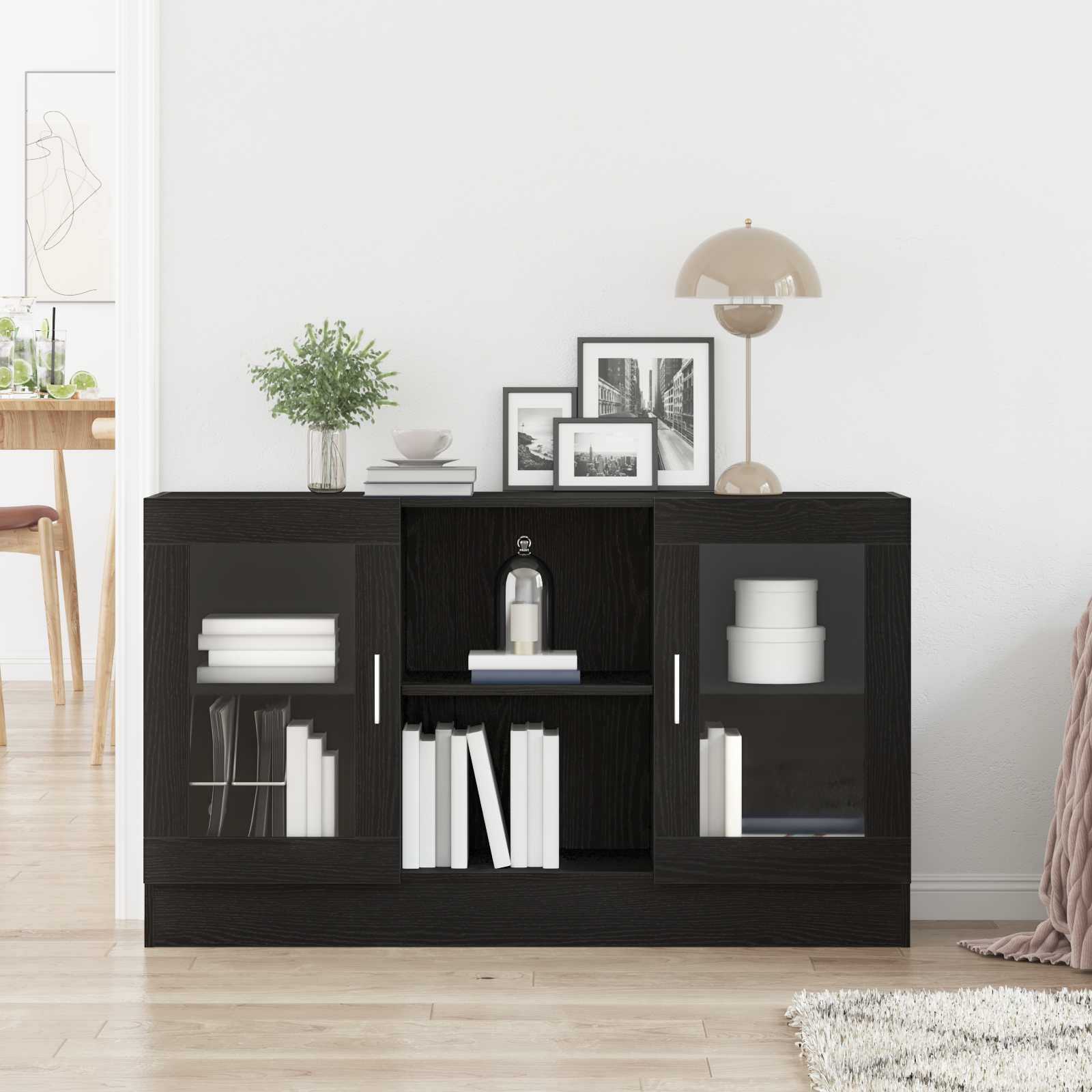 Sideboard Sort Eg 120 X 30,5 X 70 Cm Konstrueret Træ - Billede 4