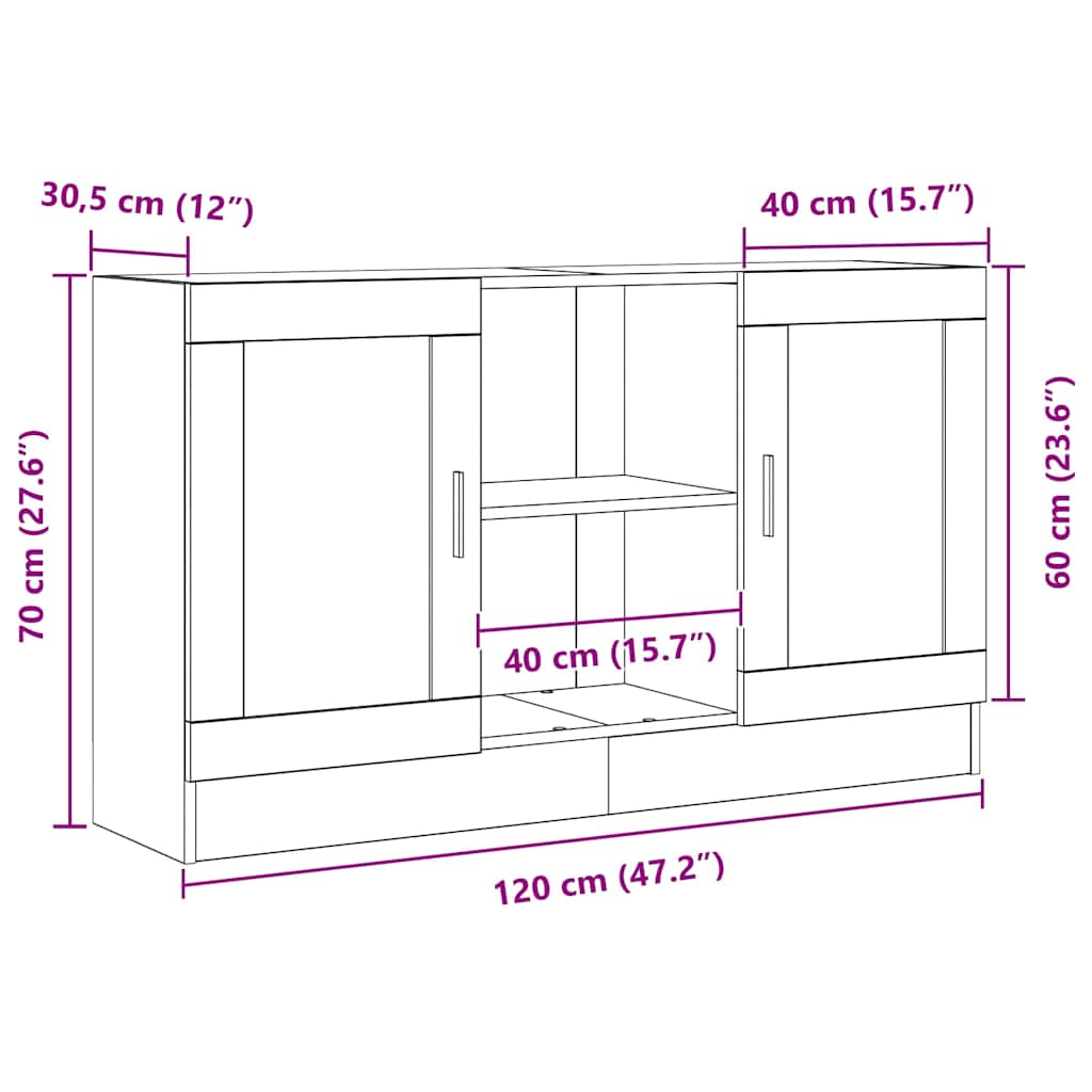 Sideboard Sort Eg 120 X 30,5 X 70 Cm Konstrueret Træ - Billede 13
