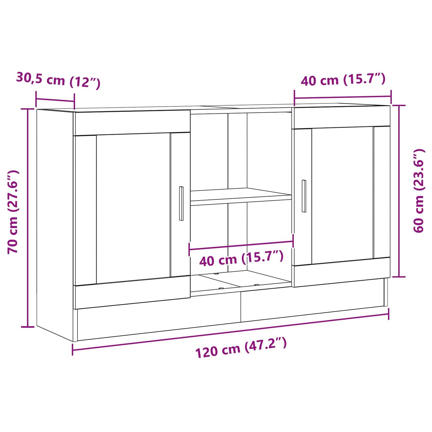 Sideboard Sort Eg 120 X 30,5 X 70 Cm Konstrueret Træ - Billede 12
