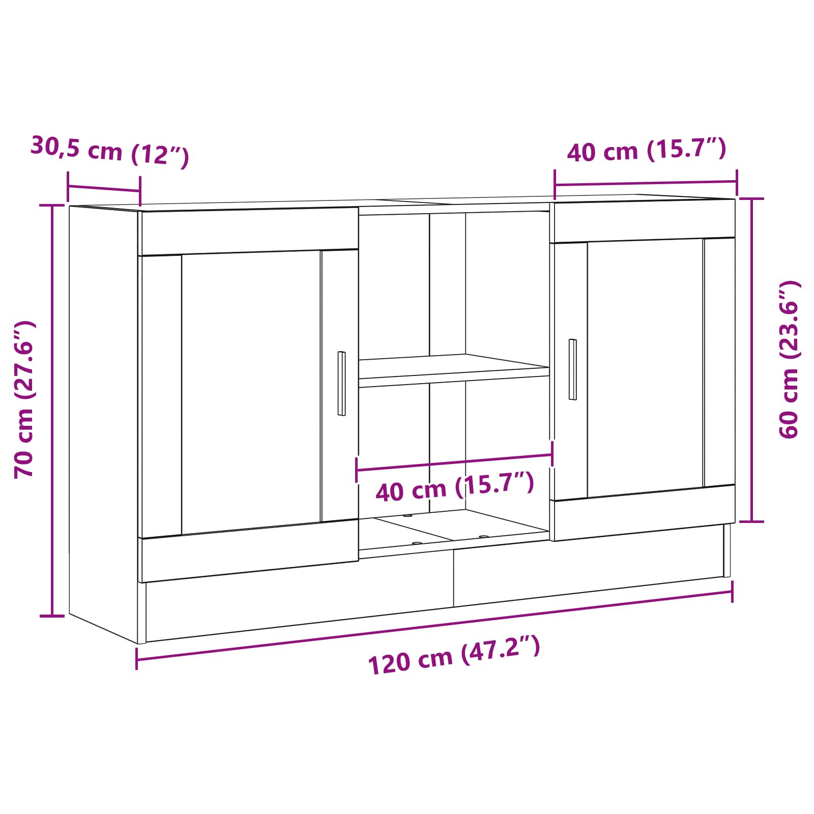 Sideboard Sort Eg 120 X 30,5 X 70 Cm Konstrueret Træ - Billede 12