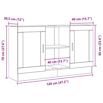 Sideboard Sort Eg 120 X 30,5 X 70 Cm Konstrueret Træ - Billede 12