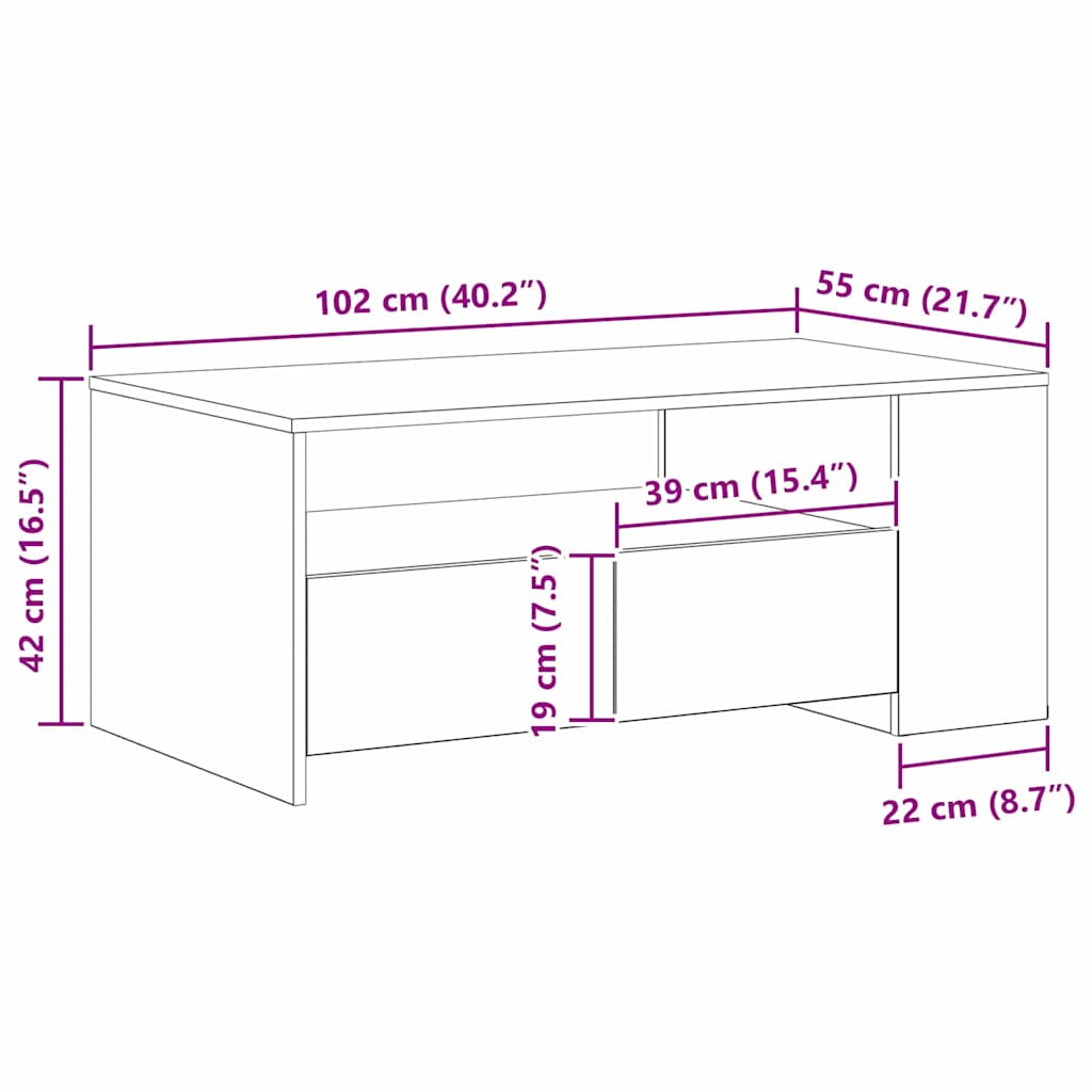 Sofabord 102 X 55 X 43,5 Cm Konstrueret Træ - Billede 11