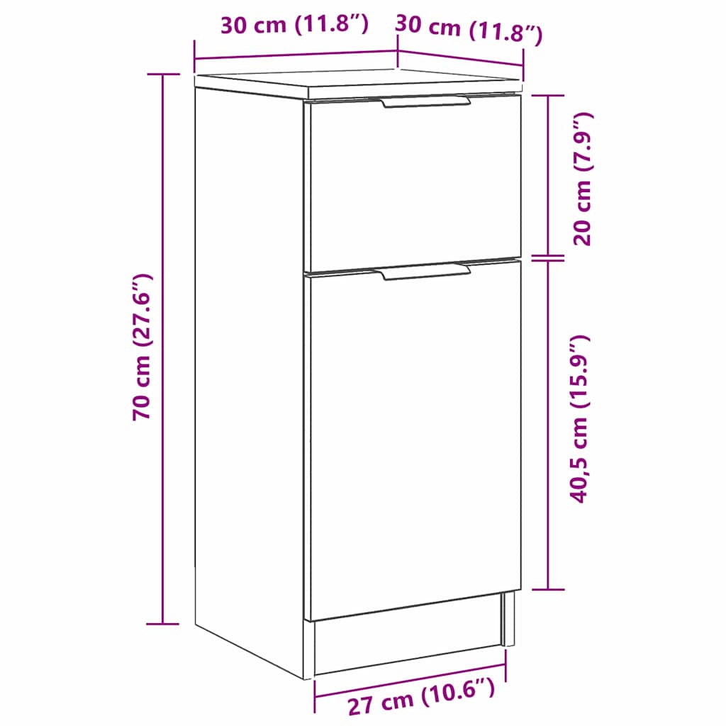Sideboard Med Skuffe Eg 30 X 30 X 70 Cm Konstrueret Træ - Billede 13
