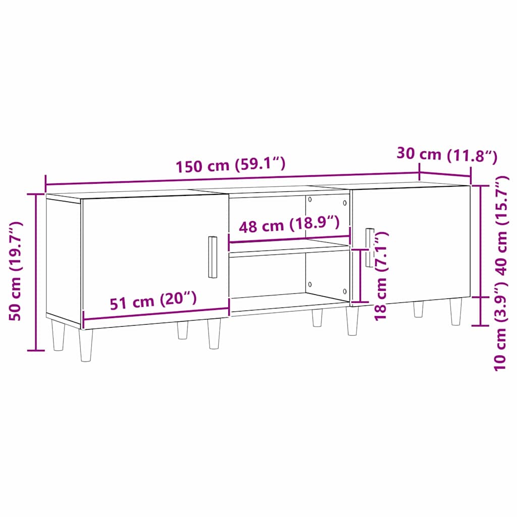 TV-skab 150 X 30 X 50 Cm Konstrueret Træ - Billede 15