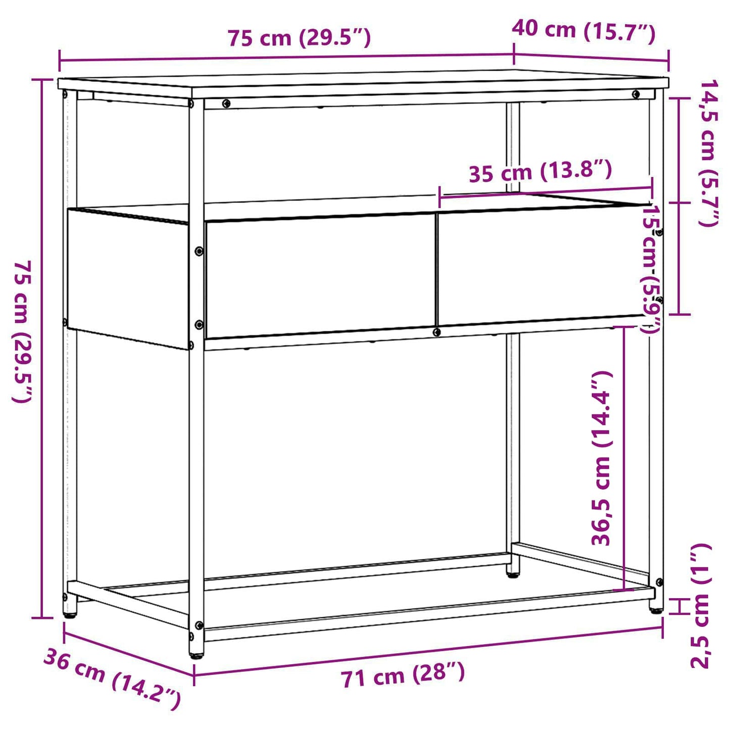 Konsolbord 75 X 40 X 75 Cm Konstrueret Træ - Billede 6