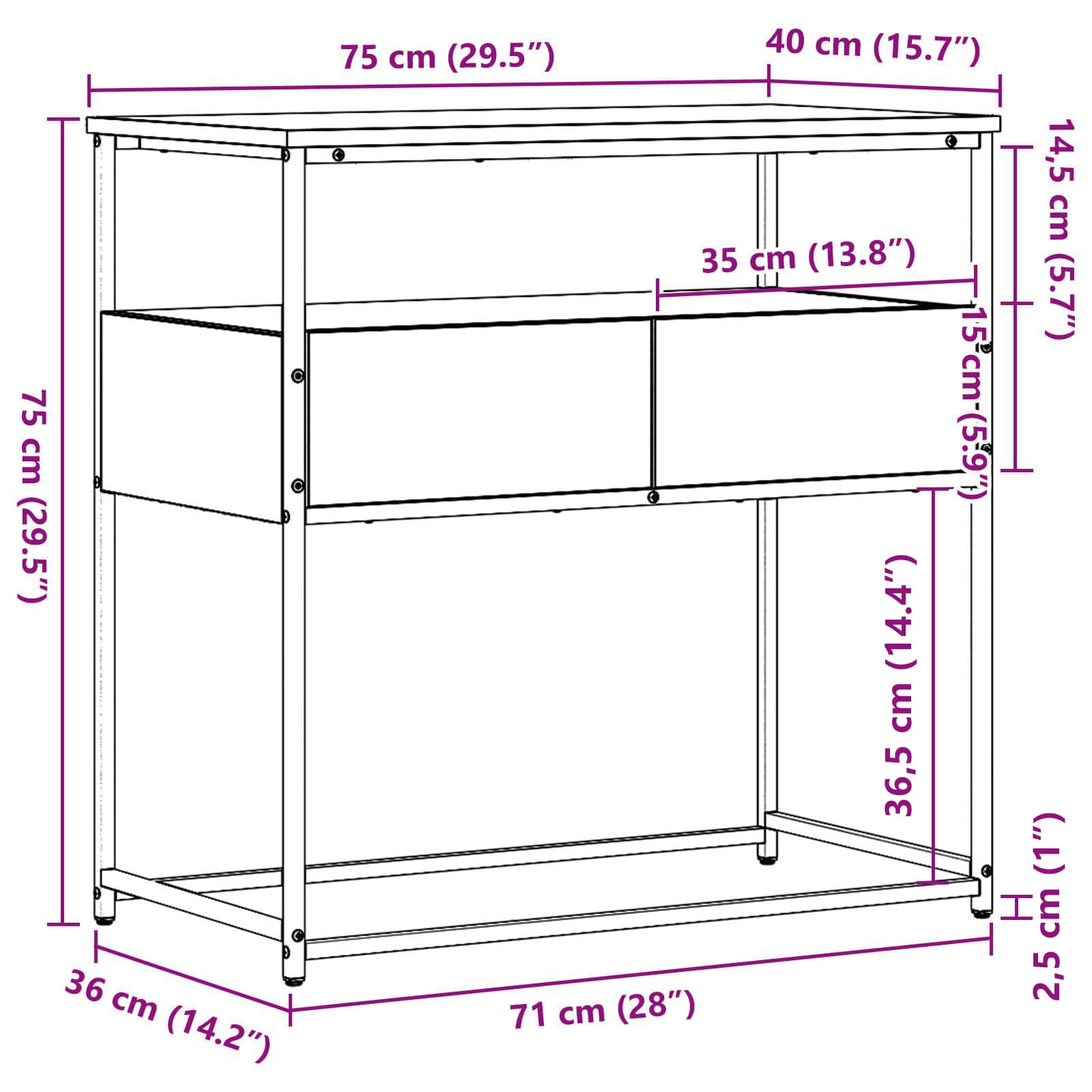 Konsolbord 75 X 40 X 75 Cm Konstrueret Træ - Billede 6