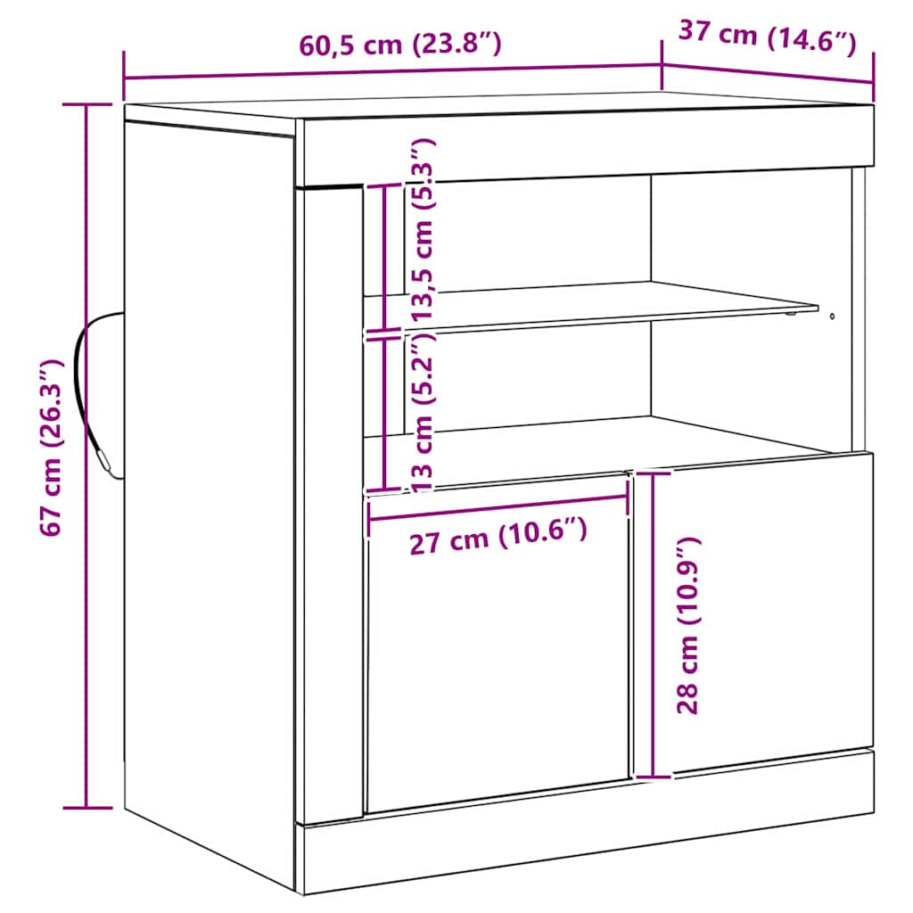 LED Sideboard 60,5 X 37 X 67 Cm Konstrueret Træ - Billede 15