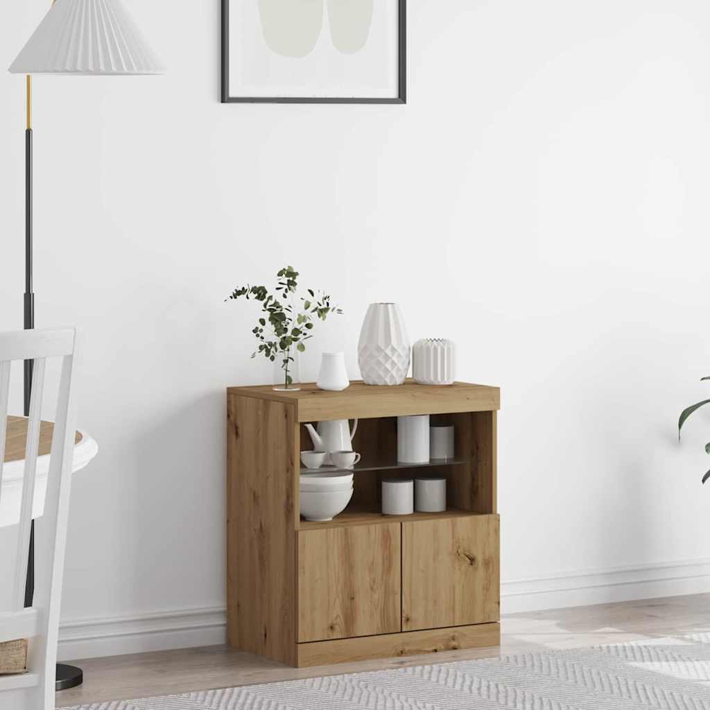 LED Sideboard 60,5 X 37 X 67 Cm Konstrueret Træ - Hovedbillede