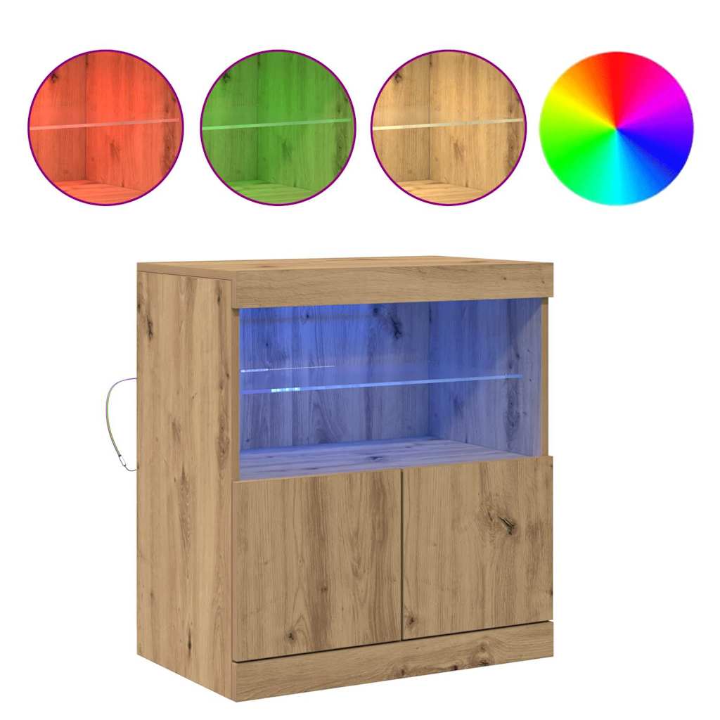 LED Sideboard 60,5 X 37 X 67 Cm Konstrueret Træ - Billede 4