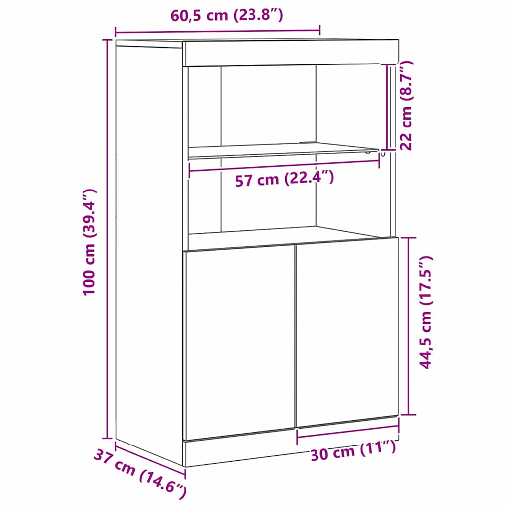 LED Sideboard 60 X 37 X 100 Cm Konstrueret Træ - Billede 14