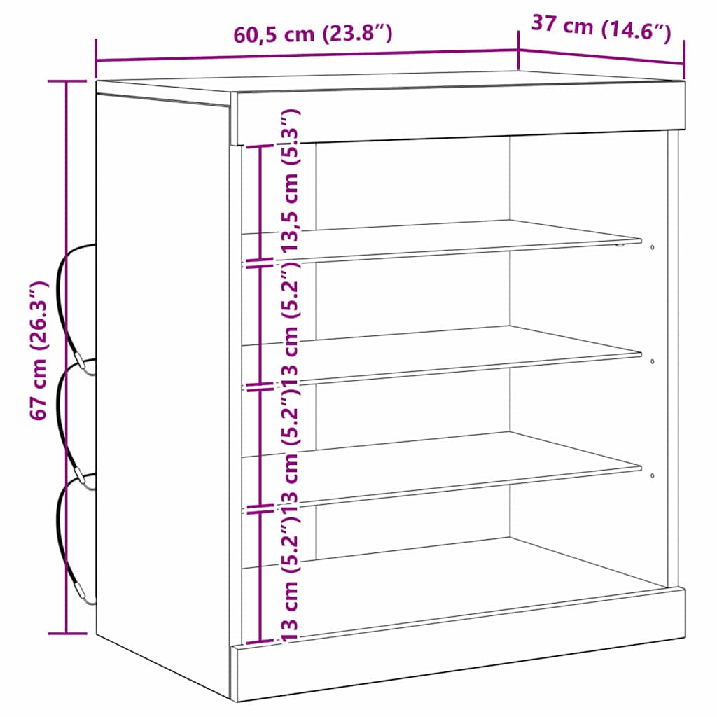 LED Sideboard 60,5 X 37 X 67 Cm Konstrueret Træ - Billede 13