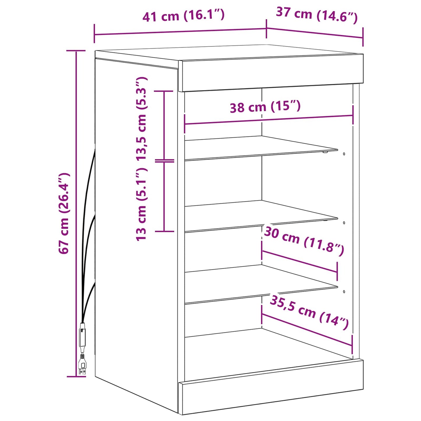 LED Sideboard 41 X 37 X 67 Cm Konstrueret Træ - Billede 13