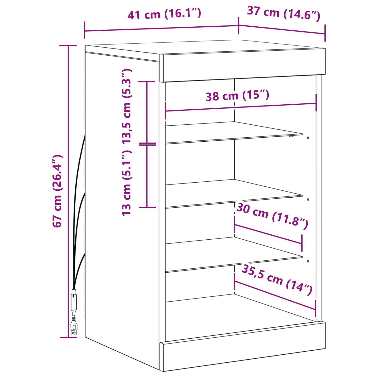 LED Sideboard 41 X 37 X 67 Cm Konstrueret Træ - Billede 13