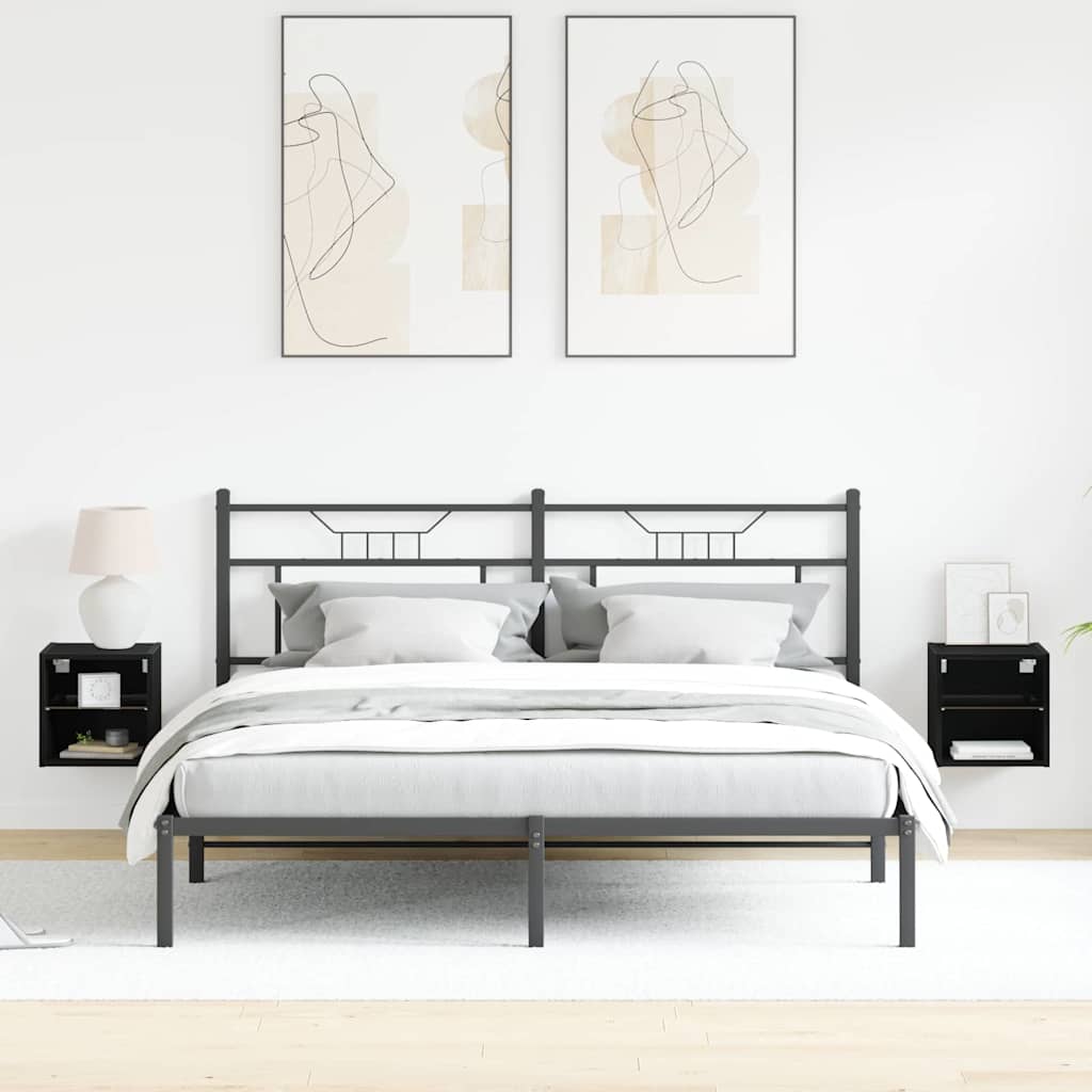 LED Væghylde Bedside Cabinet 2 Dele Sort 30 X 28,5 X 30 Cm - Billede 4