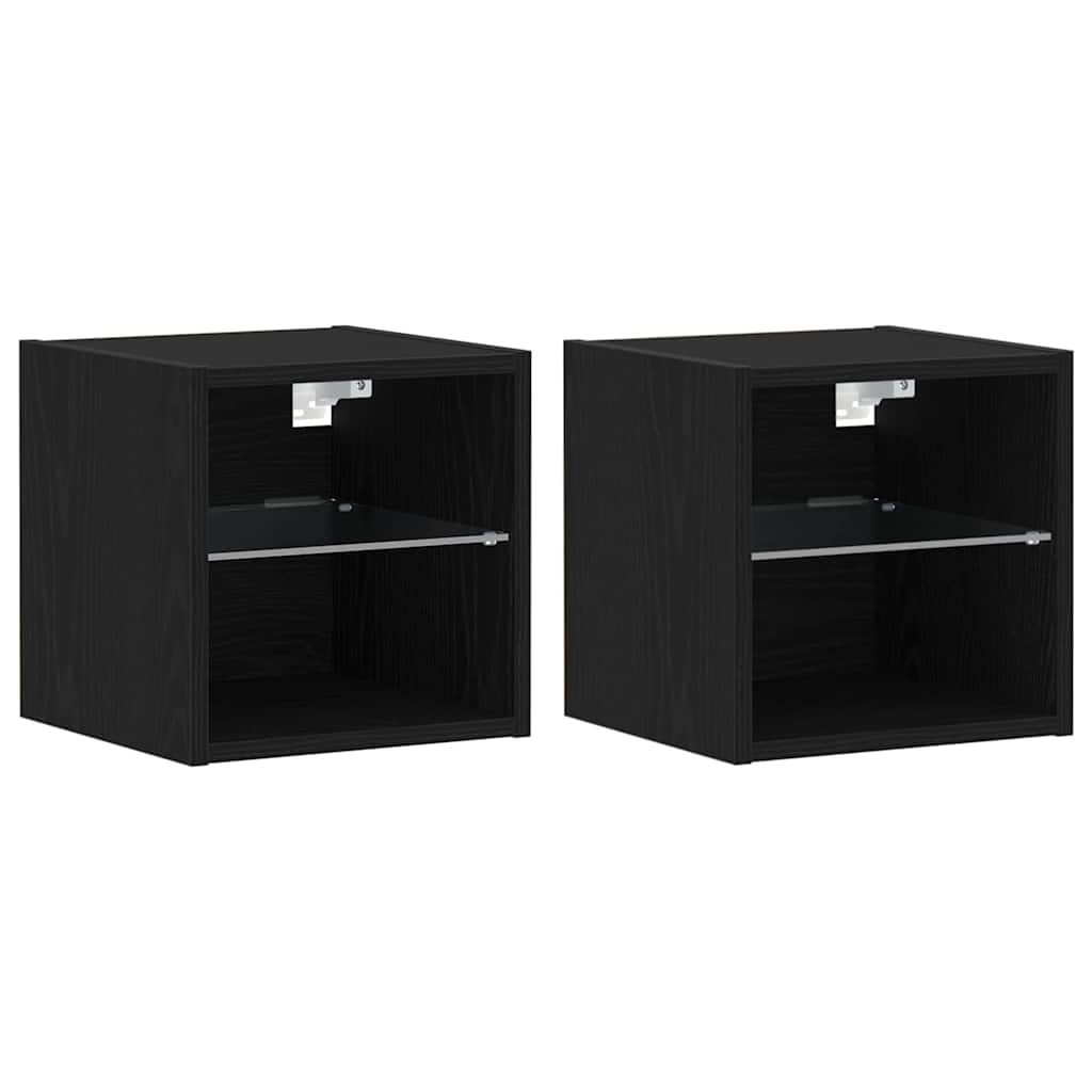LED Væghylde Bedside Cabinet 2 Dele Sort 30 X 28,5 X 30 Cm - Billede 2
